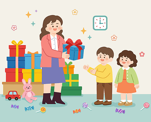 행복 어린이 일러스트 선물 소녀 이벤트 소년 파티 교사 유치원 축하 생일 어린이날 즐거움 설렘 국내일러스트 AI파일 직업 여자 교육 기념일 남자 감정 컨셉 사람 파일형식 벡터