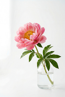 JPG 식물 편집이미지 꽃 잎 유리병 장식 꽃병 수분 모란 편집실사 AI포토 AI콘텐츠 병_용기 CG 파일형식