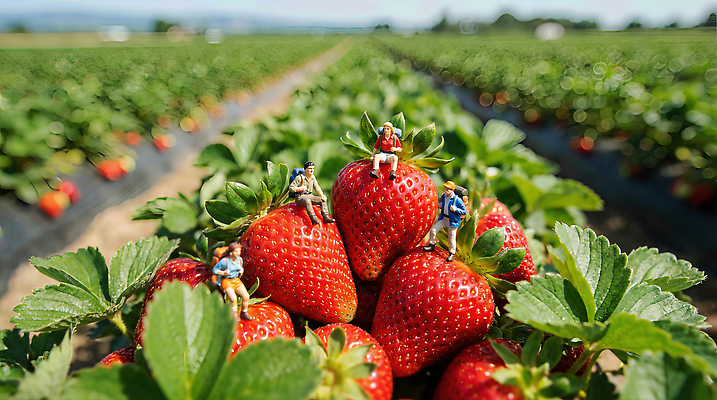 JPG 편집이미지 과일 딸기 여름 농작물 농사 미니어처 수확 딸기밭 편집실사 AI컴퓨터그래픽 AI콘텐츠 계절 밭 농업 모형 CG 파일형식