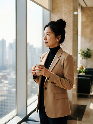 JPG 편집이미지 여자 커피 생각 창문 일상 사무실 햇빛 도시 사무원 비즈니스우먼 커피잔 의료성형뷰티 편집실사 AI인물포토 AI콘텐츠 직업 음료 비즈니스 잔 사람 라이프 빛 직장인 CG 파일형식 AI포토 식기 생활