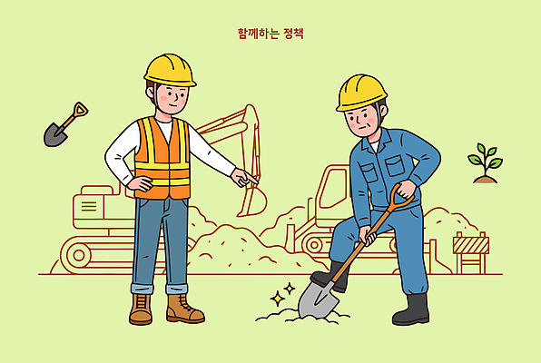 남자 건축 일러스트 협력 노동자 함께함 사람 건물 기계 장비 도구 작업 구조물 안전모 삽 정책 국내일러스트 AI파일 직업 건축물 컨셉 헬멧 안전장비 파일형식 벡터