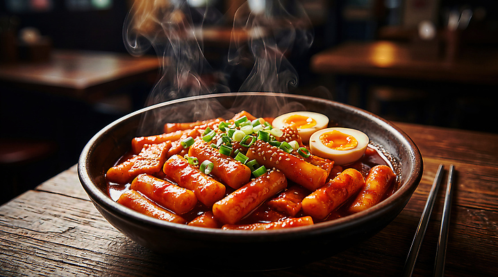 JPG 나무 편집이미지 그릇 한식 음식 채소 탁자 계란 떡볶이 매움 파 삶은계란 편집실사 AI포토 AI콘텐츠 식물 식기 가구 알 맛 계란요리 분식 CG 파일형식