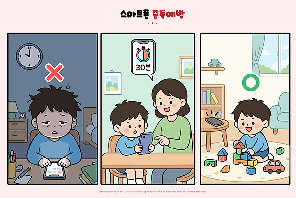 어린이 일러스트 가족 놀이 휴식 관리 대화 스마트폰 부모 게임 시간 규칙 소통 국내일러스트 AI파일 컨셉 관계 말하기 사람 핸드폰 스마트기기 파일형식 벡터 모션 전자제품
