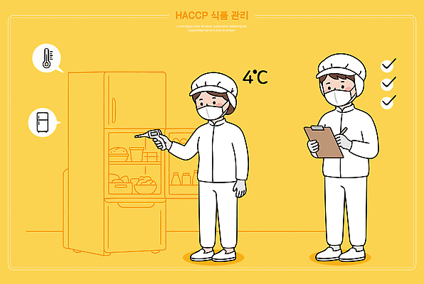 일러스트 기록 위생 직원 검사 저장 냉장고 체크리스트 국내일러스트 HACCP AI파일 가전제품 파일형식 벡터