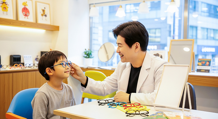 JPG 편집이미지 안경 어린이 고객 서비스 상담 시력 시력검사 안경점 의료성형뷰티 맞춤 편집실사 AI인물포토 AI콘텐츠 잡화 사람 상점 CG 검사 파일형식 AI포토