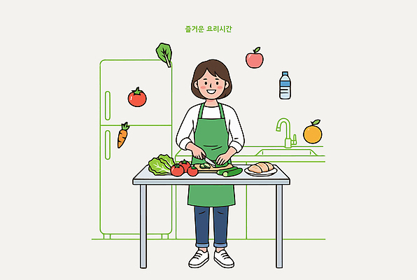 음식 토마토 채소 과일 일러스트 재료 탁자 주방용품 요리 사람 주방 요리사 당근 신선 칼 준비 조리대 냉장고 레시피 국내일러스트 AI파일 직업 가구 생활용품 뿌리채소 가전제품 파일형식 벡터
