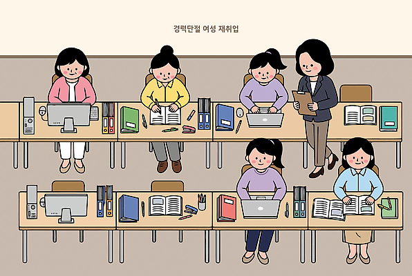 여자 교육 인터넷 일러스트 학습 컴퓨터 사무실 사무용품 공책 자료 업무 작업 집중 책상 문서 정리 일과 국내일러스트 AI파일 가구 컨셉 비즈니스 문구용품 사람 전자제품 파일형식 벡터