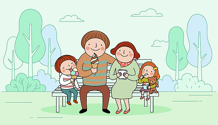 공원 행복 어린이 벤치 일러스트 가족 아이스크림 디저트 대화 웃음 풍경 취미 부모 장난감 즐거움 국내일러스트 AI파일 공공시설 감정 음식 의자 관계 표정 말하기 사람 파일형식 벡터