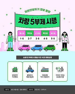 템플릿 길 육상교통 교통수단 교통 컨셉 교통시설 모션 주의 사람 사회이슈 요일 국민 파일형식 벡터 두명 자동차 차량5부제 안내 계획 월요일 금요일 대중교통 주의사항 운전 도로 시민 러시아워 AI파일 이미지템플릿