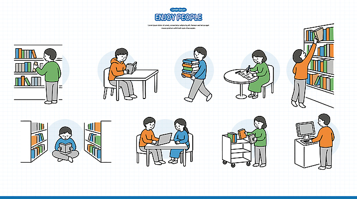 교육 다수 컨셉 모션 사람 파일형식 벡터 도서관 책 독서 학습 교양 정리 탐색 성인 선택 쌓기 기록 일러스트 국내일러스트 AI파일 여러명