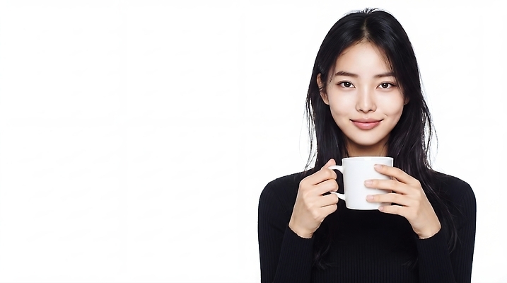 JPG 편집이미지 손 여자 포즈 미소 들기 상반신 머그컵 흰색 의료성형뷰티 편집실사 AI인물포토 AI콘텐츠 컬러 모션 표정 사람 신체부위 컵 CG 파일형식 AI포토