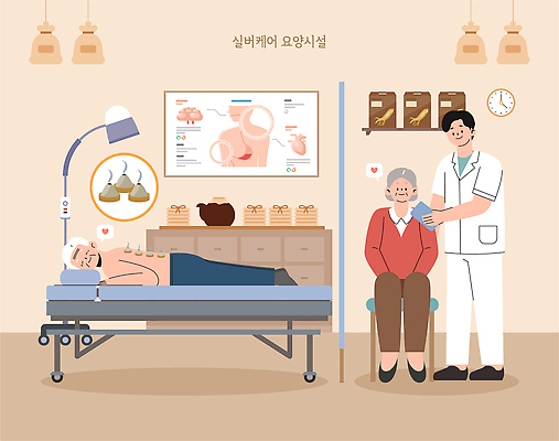 여자 노년 남자 일러스트 의학 건강 관리 치료 실버라이프 환자 침대 마사지 시설 한의원 요양 요양원 노인요양 한의사 뜸 물리치료 국내일러스트 AI파일 라이프스타일 가구 병원 사람 성인 의사 간호 파일형식 벡터 생활용품 생활 의료진 직업 오브젝트