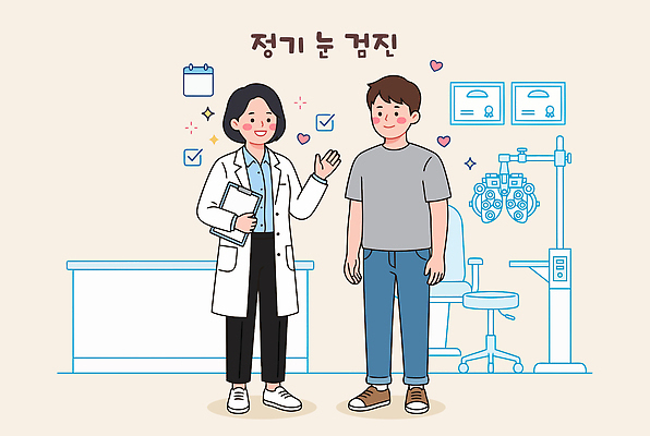 여자 남자 일러스트 의학 건강 치료 환자 의료진 의사 상담 예방 시력 안과 시력검사 소통 정기검진 진료실 눈건강 국내일러스트 AI파일 직업 컨셉 병원 사람 진료 검사 파일형식 벡터