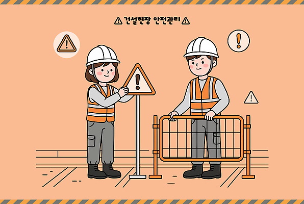 여자 남자 건축 일러스트 관리 경고 안전 기계 장비 건설현장 작업 표지판 헬멧 시설 산업안전 점검 안전조끼 작업자 국내일러스트 AI파일 산업 건설업 알림판 사람 보호장비 파일형식 벡터