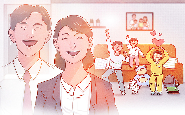 PSD 여자 남자 행복 어린이 거실 일러스트 가족 응원 함께함 표정 사랑 웃음 소녀 소년 여러명 반려동물 소파 즐거움 국내일러스트 동물 감정 다수 컨셉 의자 관계 사람 파일형식