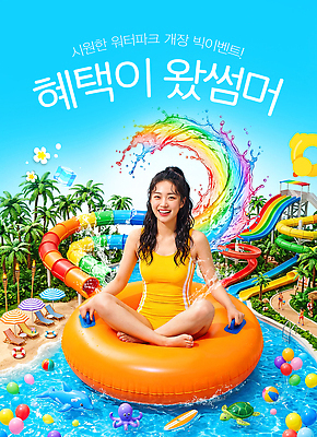 PSD 편집이미지 여자 물놀이 하늘 수영장 물 여름 파라솔 놀이기구 즐거움 튜브 워터슬라이드 워터파크 의료성형뷰티 혜택 이미지편집 자연요소 계절 감정 놀이 사람 파일형식
