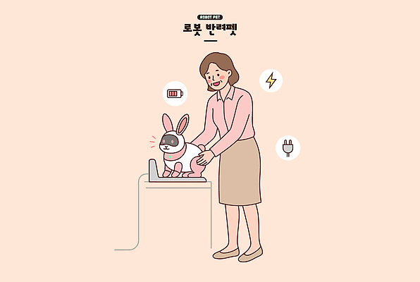 여자 일러스트 탁자 조명 주택 기술 실내 전자제품 반려동물 귀여움 기계 전기에너지 건전지 로봇 오브젝트 블라우스 충전 AI_인공지능 국내일러스트 반려로봇 AI파일 동물 가구 컨셉 상의 사람 내부 건물 에너지 파일형식 벡터