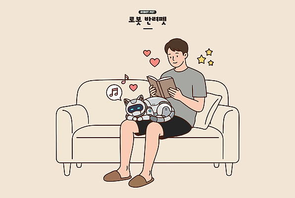 캐릭터 남자 음악 거실 일러스트 휴식 기술 사랑 사람 일상 책 소파 기쁨 하트 편안함 읽기 로봇 즐거움 AI_인공지능 국내일러스트 반려로봇 AI파일 모양 감정 컨셉 의자 모션 문화예술 라이프 감각 파일형식 벡터