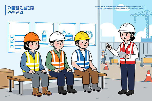 여자 교육 남자 건축 일러스트 협력 관리 대화 안전 여름 환경 장비 건설현장 작업 안전모 안전수칙 안전교육 순서 관리자 작업자 국내일러스트 AI파일 계절 건설업 말하기 사람 헬멧 안전장비 파일형식 벡터