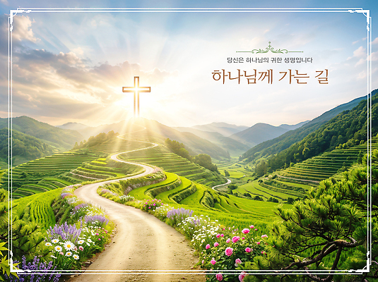 PSD 편집이미지 꽃 종교 길 여행 자연 산 풍경 초록색 햇빛 농장 하나님 산길 계단식논 뷰티풀 이미지편집 식물 컬러 농업 논 빛 신 생태계 파일형식