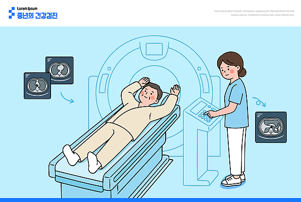 중년 일러스트 의료기기 병원 치료 기계 진료 환자 의료진 검사 건강검진 MRI 국내일러스트 AI파일 직업 의학 성인 파일형식 벡터 사람
