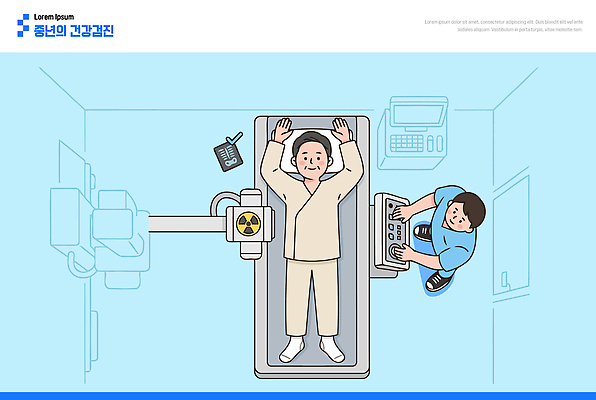 중년 일러스트 의학 의료기기 건강 병원 치료 건강관리 진료 장비 환자 간호사 의료진 의사 검사 건강검진 방사선 전문 국내일러스트 AI파일 직업 관리 성인 파일형식 벡터