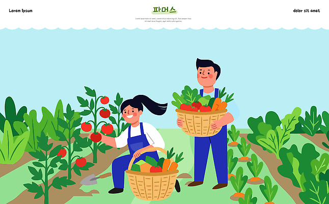 식물 여자 남자 토마토 채소 일러스트 일상 여름 농작물 농장 바구니 정원 농사 당근 수확 작업 농부 삽 텃밭 국내일러스트 AI파일 직업 계절 밭 농업 뿌리채소 사람 라이프 파일형식 벡터