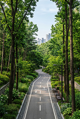 JPG 나무 편집이미지 공원 도로 자연 휴식 풍경 건물 조깅 운동 산책 산책로 도시 녹지 편집실사 AI컴퓨터그래픽 AI콘텐츠 식물 건축물 공공시설 길 컨셉 교통시설 건강 CG 생태계 파일형식