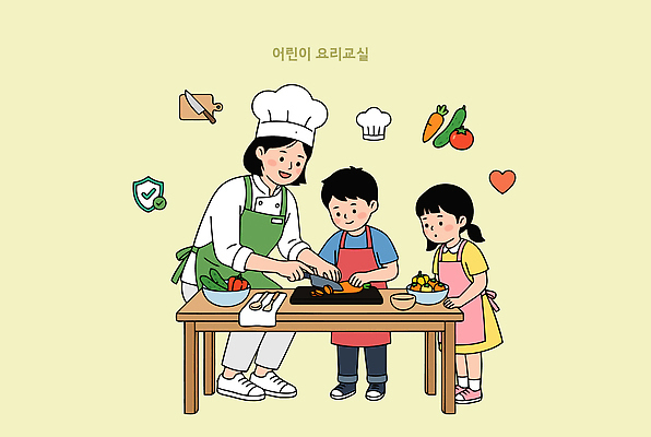 어린이교육 어린이 채소 일러스트 재료 탁자 주방용품 수업 요리 학습 요리사 조리복 강의 즐거움 레시피 요리교실 국내일러스트 AI파일 직업 교육 감정 가구 생활용품 유니폼 사람 파일형식 벡터