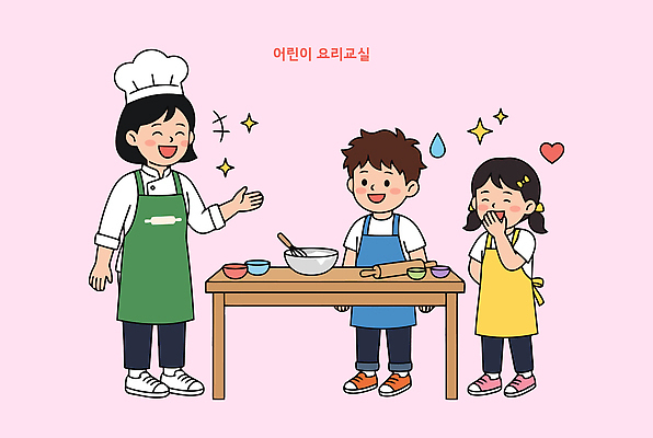 어린이 일러스트 재료 대화 요리 웃음 교사 도구 즐거움 반죽 요리교실 요리방법 국내일러스트 AI파일 직업 감정 수업 표정 말하기 사람 방법 파일형식 벡터