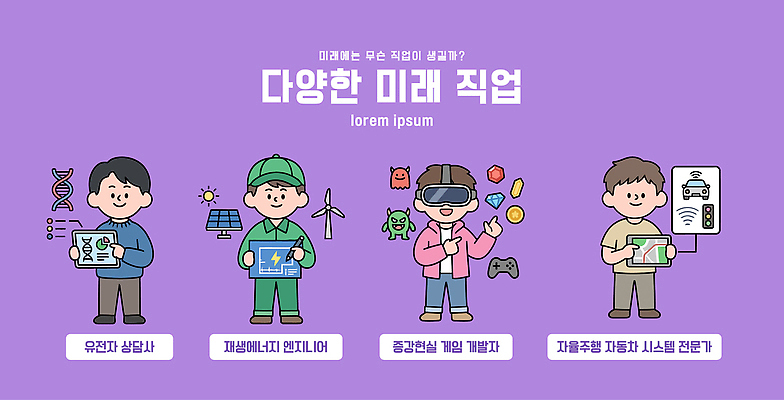 직업 컨셉 놀이 운전 에너지 사무원 기술자 생명공학 파일형식 벡터 4차산업 상담원 DNA 증강현실 게임 프로그래머 미래 재생에너지 엔지니어 자율주행 시스템 전문직 기술 교육 산업 커리어 진로 실험 개발 AI파일 국내일러스트 일러스트