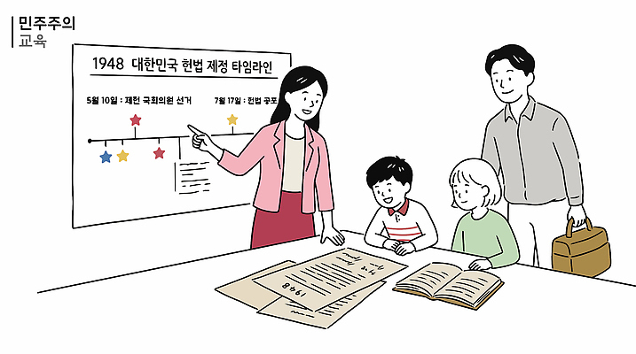교육 일러스트 가족 한국 이야기 대화 설명 학습 교사 자료 정보 역사 민주주의 과거 정치 정부수립 국내일러스트 AI파일 직업 아시아 컨셉 관계 모션 말하기 광복 파일형식 벡터 나라