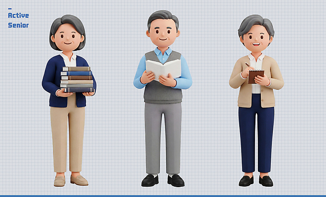 성인 실버라이프 3D 사무용품 파일형식 노년 책 독서 기록 메모지 교육 교양 편집3D PSD 편집이미지 액티브시니어
