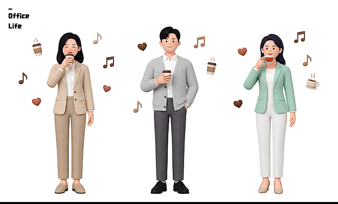 PSD 편집이미지 옷 여자 남자 커피 음료 음악 사람 컵 사무원 편집3D 직업 식기 문화예술 3D 파일형식