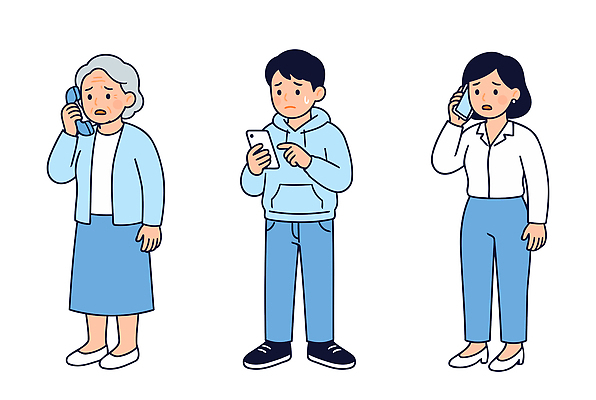 감정 컨셉 모션 말하기 사람 성인 경제 핸드폰 스마트기기 파일형식 벡터 노년 통화 남자 스마트폰 여자 대화 집중 반응 걱정 일러스트 국내일러스트 AI파일 안전 금융