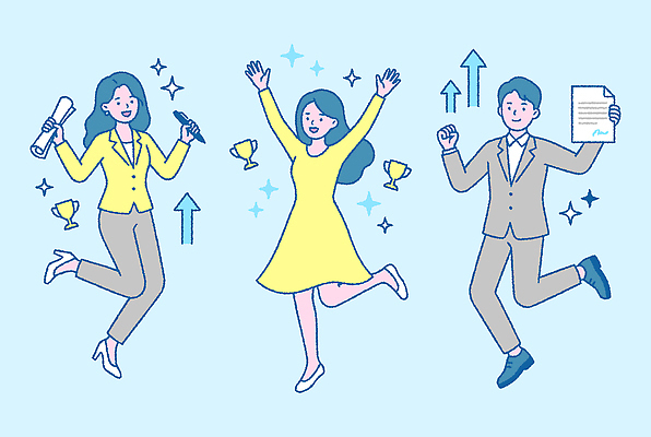 일러스트 비즈니스 성공 청년 점프 기쁨 축하 상 상패 창업 국내일러스트 AI파일 감정 컨셉 모션 성인 우승 자영업 파일형식 벡터