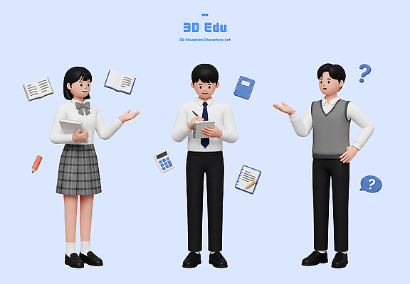 학생 옷 교육 청소년 문구용품 사람 3D 장비 디지털합성 파일형식 학습 책 공책 기록 계산기 질문 캐릭터 세트 교복 편집이미지 편집3D PSD 고등학생 남자 여자