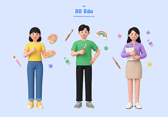 PSD 편집이미지 캐릭터 학생 디자인 여자 교육 남자 교복 예술 고등학생 3D 공책 도구 붓 색칠 팔레트 연습 그림 창의력 편집3D 옷 청소년 문구용품 사람 디지털합성 파일형식