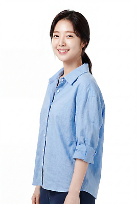 JPG 편집이미지 라이프스타일 여자 포즈 셔츠 미소 사람 일상 파란색 의료성형뷰티 편집실사 AI인물포토 AI콘텐츠 컬러 상의 표정 라이프 생활 CG 파일형식 AI포토 옷