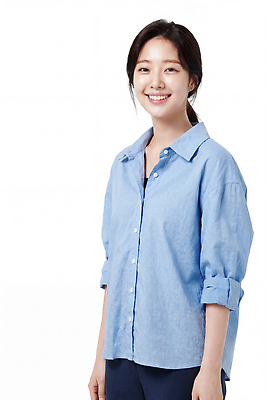JPG 편집이미지 라이프스타일 여자 포즈 셔츠 미소 일상 파란색 의료성형뷰티 편집실사 AI인물포토 AI콘텐츠 컬러 상의 표정 사람 라이프 생활 CG 파일형식 AI포토