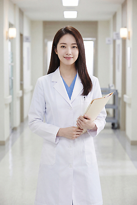 JPG 편집이미지 여자 의학 건강 병원 진료 의사 복도 전문직 문서 의료성형뷰티 편집실사 AI인물포토 AI콘텐츠 직업 사람 의료진 CG 파일형식 AI포토