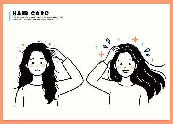 여자 행복 일러스트 표정 건강 관리 머리카락 머리 슬픔 변화 이미지 머리손질 헤어관리 각질 비듬 국내일러스트 AI파일 감정 컨셉 사람 신체부위 뷰티 파일형식 벡터