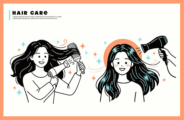헤어스타일 손 여자 일러스트 관리 사람 뷰티 머리카락 도구 작업 드라이어 롤 머리손질 헤어관리 꾸미기 롤빗 방법 스타일링 국내일러스트 AI파일 신체부위 머리 머리빗 미용용품 파일형식 벡터