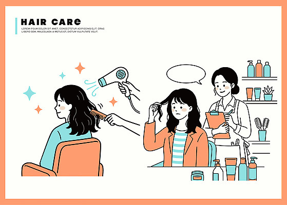 여자 의자 일러스트 건조 일상 뷰티 머리 도구 상품 미용실 편안함 미용사 고객 직원 서비스 준비 상담 머리손질 손질 헤어관리 머릿결 스타일링 핸드드라이어 국내일러스트 AI파일 직업 가구 사람 라이프 신체부위 감각 뷰티샵 드라이어 파일형식 벡터