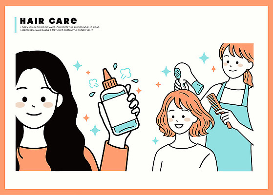 여자 어린이 일러스트 스튜디오 관리 뷰티 머리카락 머리 붓 체험 상품 미용사 머리손질 손질 헤어관리 샴푸 다듬기 트리트먼트 스타일 국내일러스트 AI파일 직업 컨셉 모션 사람 신체부위 위생용품 미용용품 파일형식 벡터