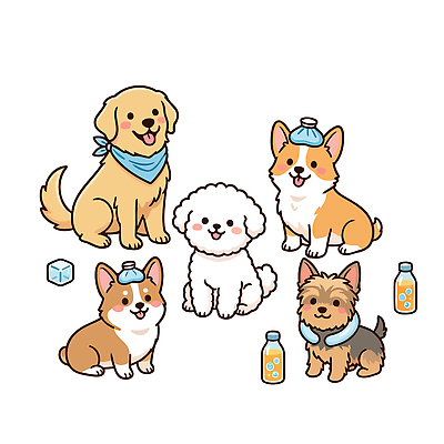 동물 반려견 일러스트 건강 귀여움 골든리트리버 강아지 요크셔테리어 즐거움 웰시코기 비숑프리제 국내일러스트 AI파일 감정 컨셉 반려동물 개 리트리버 테리어 파일형식 벡터 포유류