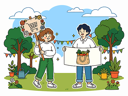 나무 식물 채소 가방 과일 일러스트 안내 사람 이벤트 친구 그린캠페인 카트 친환경 에코백 국내일러스트 AI파일 잡화 캠페인 관계 환경 에코 파일형식 벡터