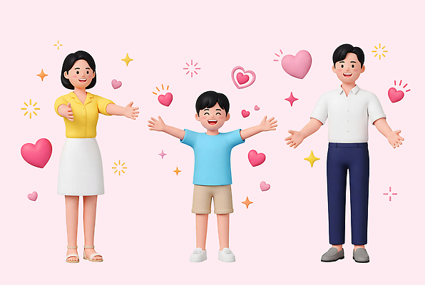 PSD 편집이미지 행복 어린이 가족 함께함 사랑 웃음 부모 하트 어린이날 어버이날 즐거움 가정의달 편집3D 모양 기념일 감정 컨셉 관계 표정 사람 3D 5월 파일형식 이벤트 날짜 디지털합성