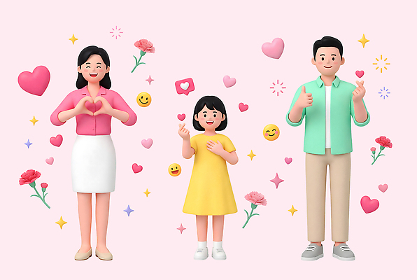 PSD 편집이미지 여자 남자 꽃 어린이 가족 사랑 웃음 여러명 하트 어린이날 어버이날 가정의달 편집3D 모양 식물 기념일 감정 다수 관계 표정 사람 3D 5월 파일형식 이벤트 날짜 디지털합성
