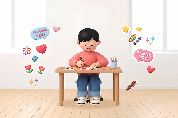 PSD 편집이미지 어린이 스티커 창문 색연필 방 스승의날 책상 즐거움 그림 창의력 편집3D 기념일 감정 가구 학용품 사람 3D 파일형식